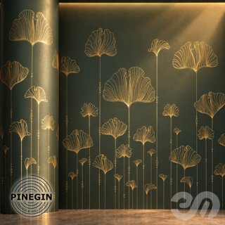 3D модель Панно Lines PINEGIN фреска обои «Листья гинкго» линии поталь фон Ncs артикул PL001 для категории Текстуры / Стены.