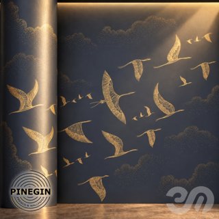 3D модель Панно Lines PINEGIN фреска обои «Птицы журавли аисты» линии поталь фон Ncs артикул PL003 для категории Текстуры /.