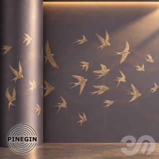 3D модель Панно Lines PINEGIN фреска обои «Ласточки птицы» линии поталь фон Ncs артикул PL008 для категории Текстуры / Стены.