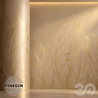 3D модель Панно Lines PINEGIN фреска обои «Перьевые листья» линии поталь фон Ncs артикул PL011 для категории Текстуры /.