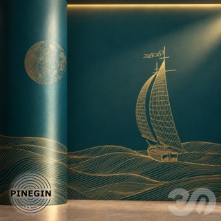 3D модель Панно Lines PINEGIN фреска обои «Парус на волнах» линии поталь фон Ncs артикул PL012 для категории Текстуры /.