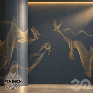 3D модель Панно Lines PINEGIN фреска обои «Птицы ласточки» линии поталь фон Ncs артикул PL015 для категории Текстуры / Стены.