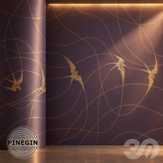 3D модель Панно Lines PINEGIN фреска обои «Птицы ласточки» линии поталь фон Ncs артикул PL016 для категории Текстуры / Стены.