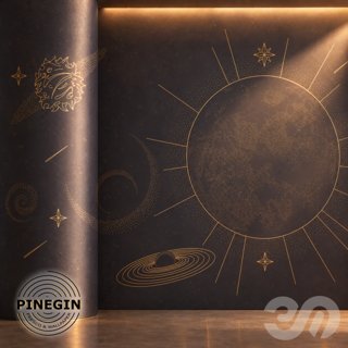 3D модель Панно Lines PINEGIN фреска обои «Солнечная система» линии поталь фон Ncs артикул PL017 для категории Текстуры /.