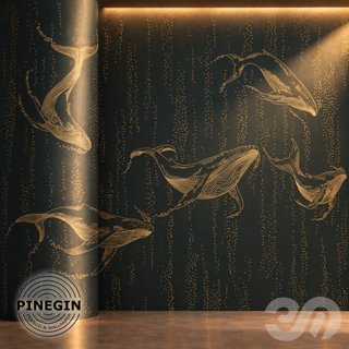 3D модель Панно Lines PINEGIN фреска обои «Киты» линии поталь фон Ncs артикул PL018 для категории Текстуры / Стены, обои.