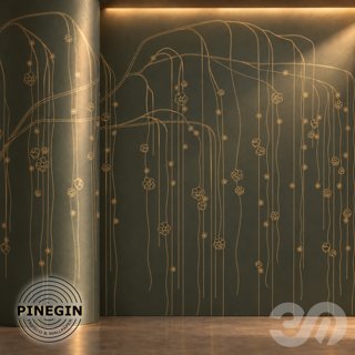 3D модель Панно Lines PINEGIN фреска обои «Плакучая ива» линии поталь фон Ncs артикул PL020 для категории Текстуры / Стены.