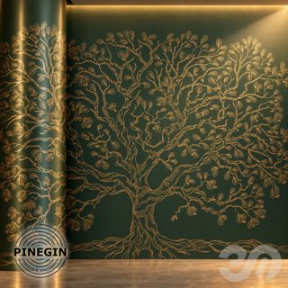 3D модель Панно Lines PINEGIN фреска обои «Древо жизни» линии поталь фон Ncs артикул PL021 для категории Текстуры / Стены.