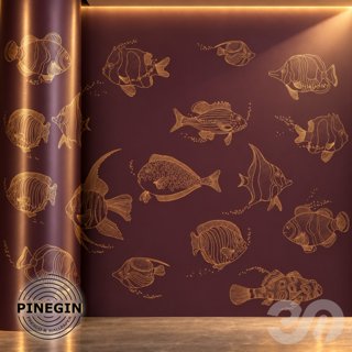 3D модель Панно Lines PINEGIN фреска обои «Морские рыбы» линии поталь фон Ncs артикул PL022 для категории Текстуры / Стены.