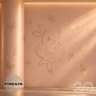 3D модель Панно Lines PINEGIN фреска обои «Девочка и бабочки» линии поталь фон Ncs артикул PL023 для категории Текстуры /.