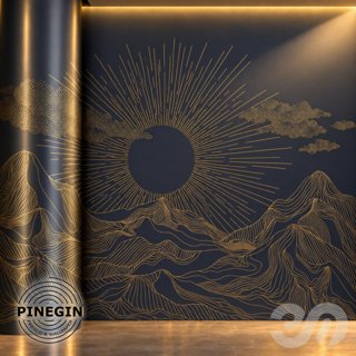 3D модель Панно Lines PINEGIN фреска обои «Солнце над горами» линии поталь фон Ncs артикул PL024 для категории Текстуры /.