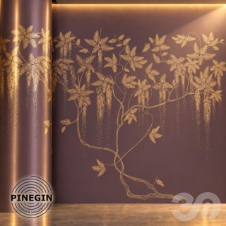 3D модель Панно Lines PINEGIN фреска обои «Глициния вистерия» линии поталь фон Ncs артикул PL025 для категории Текстуры /.