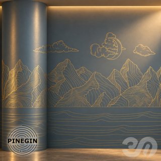 3D модель Панно Lines PINEGIN фреска обои «Горный пейзаж» линии поталь фон Ncs артикул PL026 для категории Текстуры / Стены.