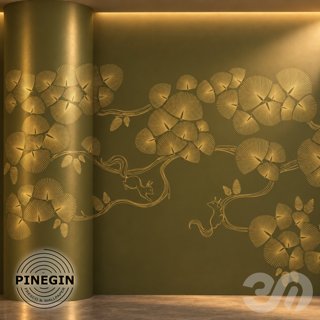 3D модель Панно Lines PINEGIN фреска обои «Сосна ниваки с белками» линии поталь фон Ncs артикул PL027 для категории Текстуры.