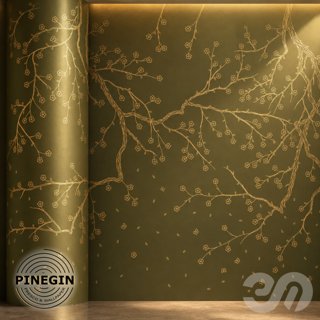 3D модель Панно Lines PINEGIN фреска обои «Цветущие ветви сакуры» линии поталь фон Ncs артикул PL029 для категории Текстуры /