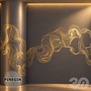 3D модель Панно Lines PINEGIN фреска обои «Шёлковая волна» линии поталь фон Ncs артикул PL030 для категории Текстуры / Стены.