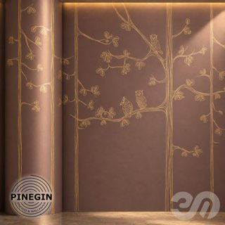 3D модель Панно Lines PINEGIN фреска обои «Деревья дубы и совы» линии поталь фон Ncs артикул PL032 для категории Текстуры /.