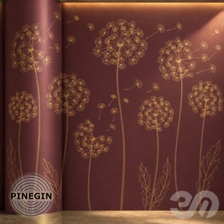 3D модель Панно Lines PINEGIN фреска обои «Цветы аллиумы одуванчики» линии поталь фон Ncs артикул PL034 для категории.