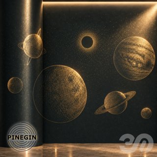 3D модель Панно Lines PINEGIN фреска обои «Парад планет космос» линии поталь фон Ncs артикул PL035 для категории Текстуры /.