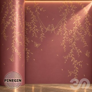 3D модель Панно Lines PINEGIN фреска обои «Ивовые ветви и птицы» линии поталь фон Ncs артикул PL037 для категории Текстуры /.