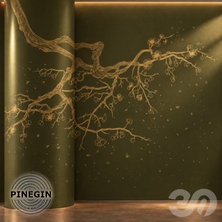 3D модель Панно Lines PINEGIN фреска обои «Ветвь сакуры» линии поталь фон Ncs артикул PL039 для категории Текстуры / Стены.