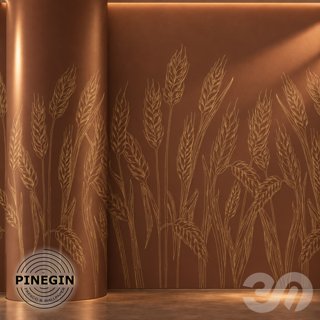 3D модель Панно Lines PINEGIN фреска обои «Колосья злаки» линии поталь фон Ncs артикул PL040 для категории Текстуры / Стены.