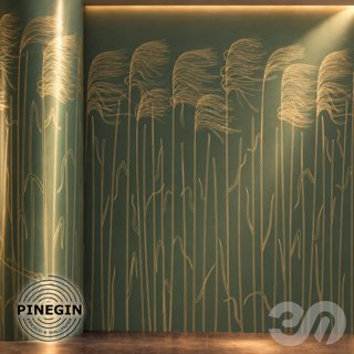 3D модель Панно Lines PINEGIN фреска обои «Камыши колосья пампасные травы» линии поталь фон Ncs артикул PL044 для категории.