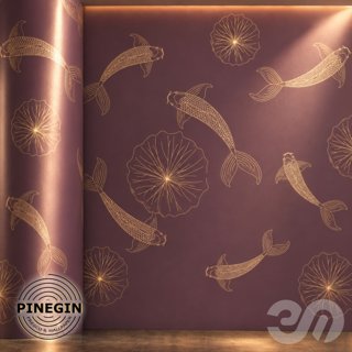 3D модель Панно Lines PINEGIN фреска обои «Кои в лотосах» линии поталь фон Ncs артикул PL045 для категории Текстуры / Стены.