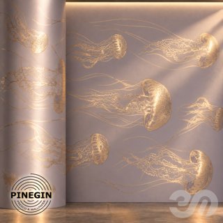 3D модель Панно Lines PINEGIN фреска обои «Медузы» линии поталь фон Ncs артикул PL048 для категории Текстуры / Стены, обои.