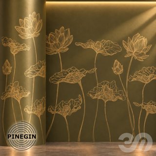 3D модель Панно Lines PINEGIN фреска обои «Лотосы» линии поталь фон Ncs артикул PL049 для категории Текстуры / Стены, обои.