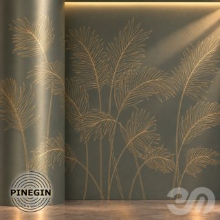 3D модель Панно Lines PINEGIN фреска обои «Пальмовые ветви» линии поталь фон Ncs артикул PL050 для категории Текстуры /.