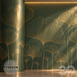 3D модель Панно Lines PINEGIN фреска обои «Веера гинкго» линии поталь фон Ncs артикул PL051 для категории Текстуры / Стены.