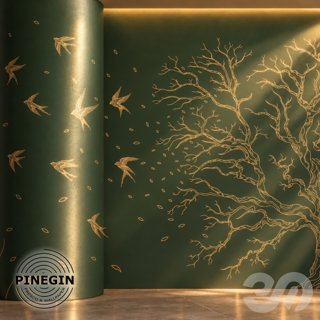 3D модель Панно Lines PINEGIN фреска обои «Птицы у дерева» линии поталь фон Ncs артикул PL052 для категории Текстуры / Стены.
