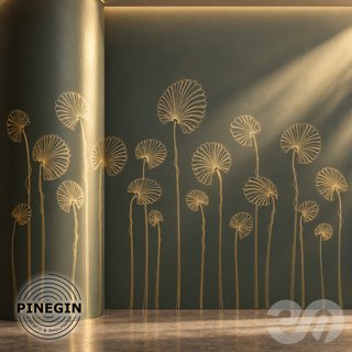 3D модель Панно Lines PINEGIN фреска обои «Листья дармеры» линии поталь фон Ncs артикул PL056 для категории Текстуры / Стены.