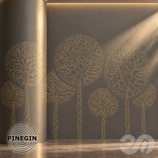 3D модель Панно Lines PINEGIN фреска обои «Лесные кроны ветви» линии поталь фон Ncs артикул PL057 для категории Текстуры /.