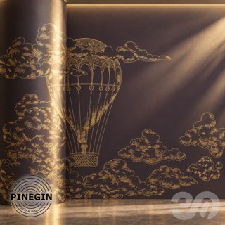 3D модель Панно Lines PINEGIN фреска обои «Воздушный шар в облаках» линии поталь фон Ncs артикул PL058 для категории Текстуры