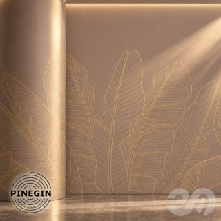 3D модель Панно Lines PINEGIN фреска обои «Тропические листья пальм» линии поталь фон Ncs артикул PL059 для категории.