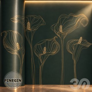 3D модель Панно Lines PINEGIN фреска обои «Каллы» линии поталь фон Ncs артикул PL062 для категории Текстуры / Стены, обои.