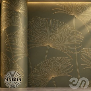 3D модель Панно Lines PINEGIN фреска обои «Крупные листья пальм» линии поталь фон Ncs артикул PL064 для категории Текстуры /.