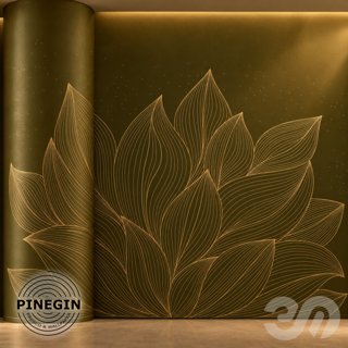 3D модель Панно Lines PINEGIN фреска обои «Цветок лотоса листья» линии поталь фон Ncs артикул PL066 для категории Текстуры /.