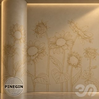 3D модель Панно Lines PINEGIN фреска обои «Полевые ромашки» линии поталь фон Ncs артикул PL068 для категории Текстуры /.