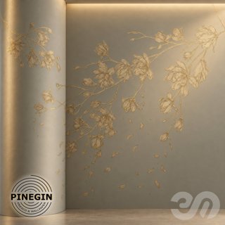 3D модель Панно Lines PINEGIN фреска обои «Ветви цветущей магнолии» линии поталь фон Ncs артикул PL069 для категории Текстуры