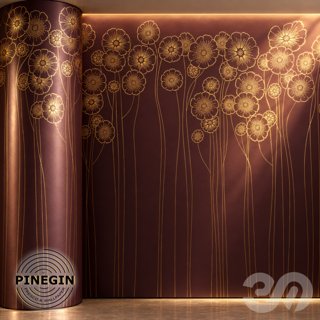 3D модель Панно Lines PINEGIN фреска обои «Цветочный ритм» линии поталь фон Ncs артикул PL070 для категории Текстуры / Стены.