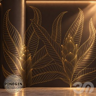 3D модель Панно Lines PINEGIN фреска обои «Тропические цветы» линии поталь фон Ncs артикул PL071 для категории Текстуры /.