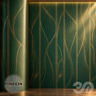3D модель Панно Lines PINEGIN фреска обои «Вертикальные листья» линии поталь фон Ncs артикул PL077 для категории Текстуры /.