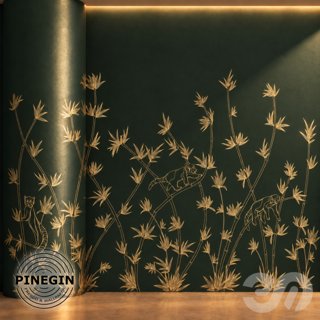 3D модель Панно Lines PINEGIN фреска обои «Панды на ветвях бамбука» линии поталь фон Ncs артикул PL079 для категории Текстуры