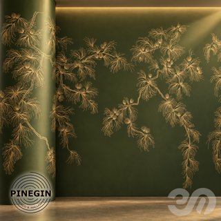 3D модель Панно Lines PINEGIN фреска обои «Ветви мимозы» линии поталь фон Ncs артикул PL081 для категории Текстуры / Стены.