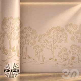 3D модель Панно Lines PINEGIN фреска обои «Лесной пейзаж» линии поталь фон Ncs артикул PL084 для категории Текстуры / Стены.