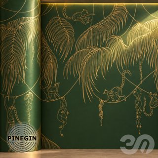 3D модель Панно Lines PINEGIN фреска обои «Лемуры на тропических листьях» линии поталь фон Ncs артикул PL089 для категории.