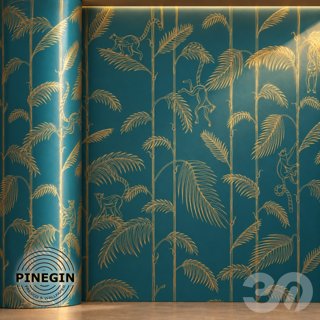 3D модель Панно Lines PINEGIN фреска обои «Лемуры на листьях пальм» линии поталь фон Ncs артикул PL090 для категории Текстуры
