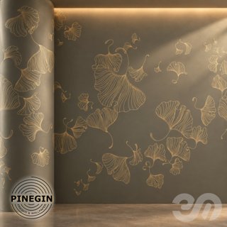 3D модель Панно Lines PINEGIN фреска обои «Листья гинкго на ветру» линии поталь фон Ncs артикул PL091 для категории Текстуры.